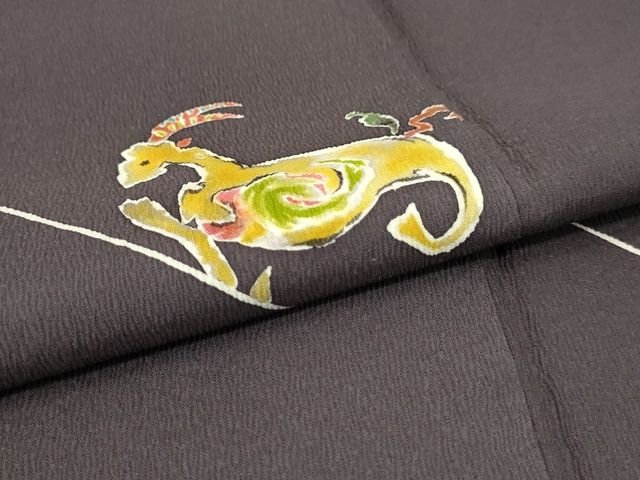平和屋本店■希少 日本のお笑いタレント 俳優 画家 書家 片岡鶴太郎 訪問着・長襦袢 月の夜あなたを想う 黒橡色 逸品 KAAA1705kk4 - 平和屋