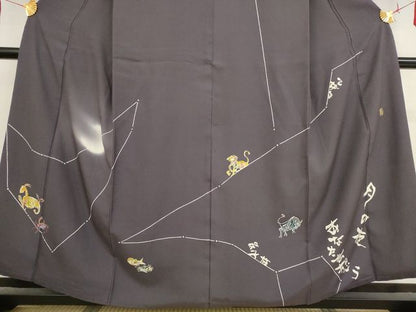 平和屋本店■希少 日本のお笑いタレント 俳優 画家 書家 片岡鶴太郎 訪問着・長襦袢 月の夜あなたを想う 黒橡色 逸品 KAAA1705kk4 - 平和屋