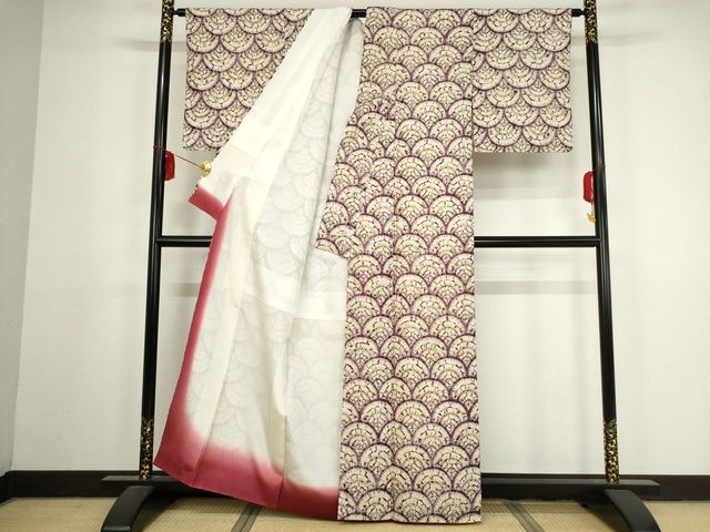 平和屋本店●極上　岩手の匠　草紫堂　南部絞り　紫根染　紬　青海波　正絹　逸品　KAAA1712kk4
