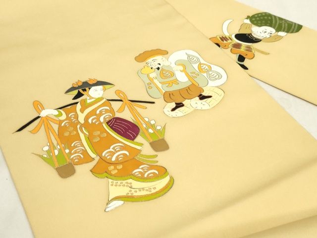 平和屋本店■極上　銀座　志ま亀　九寸名古屋帯　大津絵　花売娘　金彩　たとう紙付き　正絹　逸品　未使用　KAAA1733kk4 - 平和屋