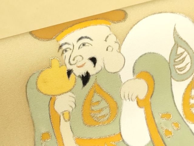 平和屋本店■極上　銀座　志ま亀　九寸名古屋帯　大津絵　花売娘　金彩　たとう紙付き　正絹　逸品　未使用　KAAA1733kk4 - 平和屋
