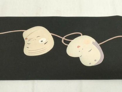 平和屋本店■極上　加賀友禅の巨匠　初代　由水十久　塩瀬　九寸名古屋帯　童子　黒地　正絹　逸品　未使用　KAAA1734kk4 - 平和屋