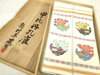 平和屋本店■最高級　龍村平蔵製　甲比丹孔雀　六通柄　本袋帯　共箱付き　正絹　逸品　未使用　KAAA1743kk4 - 平和屋