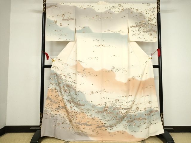 平和屋本店■極上　訪問着　刺繍　霞草花文　暈し染め　金糸　正絹　逸品　KAAA1752kk5 - 平和屋