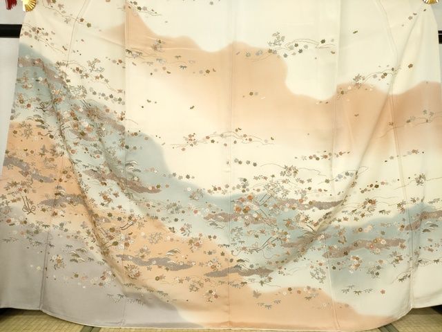 平和屋本店■極上　訪問着　刺繍　霞草花文　暈し染め　金糸　正絹　逸品　KAAA1752kk5 - 平和屋