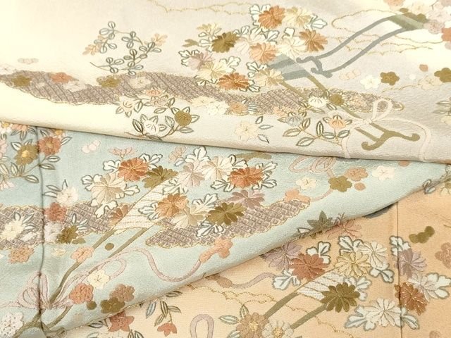 平和屋本店■極上　訪問着　刺繍　霞草花文　暈し染め　金糸　正絹　逸品　KAAA1752kk5 - 平和屋