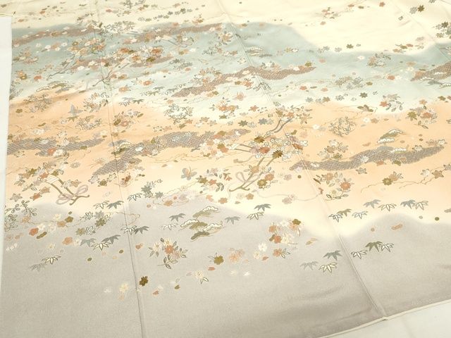 平和屋本店■極上　訪問着　刺繍　霞草花文　暈し染め　金糸　正絹　逸品　KAAA1752kk5 - 平和屋