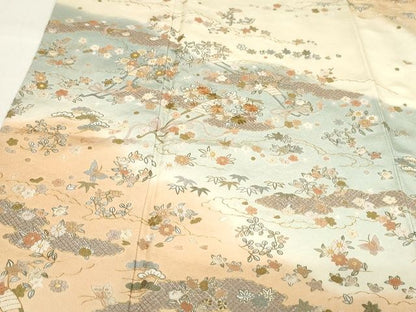 平和屋本店■極上　訪問着　刺繍　霞草花文　暈し染め　金糸　正絹　逸品　KAAA1752kk5 - 平和屋