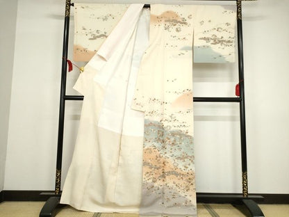平和屋本店■極上　訪問着　刺繍　霞草花文　暈し染め　金糸　正絹　逸品　KAAA1752kk5 - 平和屋