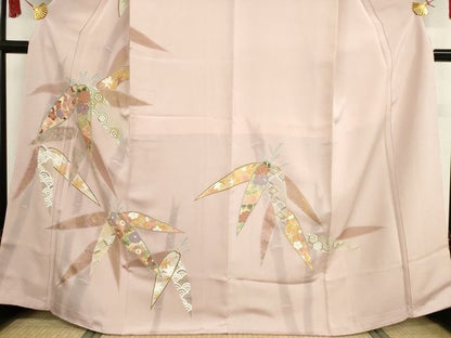 平和屋本店●極上 創業460年・千總 訪問着 駒刺繍 笹取吉祥花文 金彩 三越扱い 反端付き 洗柿色地 正絹 逸品 未使用CZAA3566s5