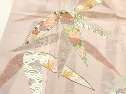 平和屋本店●極上 創業460年・千總 訪問着 駒刺繍 笹取吉祥花文 金彩 三越扱い 反端付き 洗柿色地 正絹 逸品 未使用CZAA3566s5