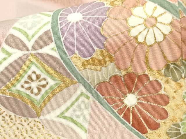 平和屋本店●極上 創業460年・千總 訪問着 駒刺繍 笹取吉祥花文 金彩 三越扱い 反端付き 洗柿色地 正絹 逸品 未使用CZAA3566s5