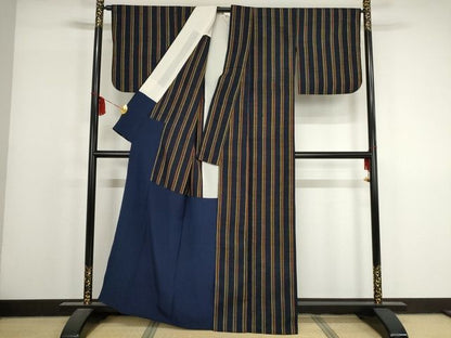 平和屋本店■極上　浦野理一　紬　縞　胴抜き仕立て　正絹　逸品　KAAA1775kk5 - 平和屋
