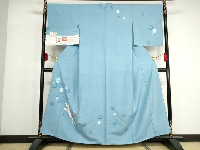 平和屋本店■極上　本加賀友禅作家　石田巳代治　小千谷紬　訪問着　希少柄　遊ぶ猫　証紙付き　背抜き仕立て　逸品　KAAA1780kk5 - 平和屋