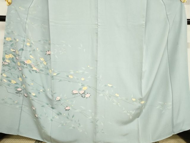平和屋本店■極上　加賀友禅の巨匠　初代　由水十久　訪問着　枝花文　薄雲鼠色地　逸品　KAAA1787kk5 - 平和屋