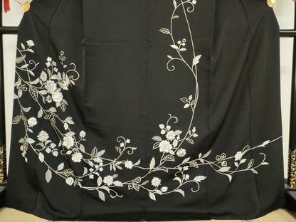 平和屋本店■極上　総刺繍　訪問着　花唐草文　黒地　金糸　丹後ちりめん　反端付き　逸品　KAAA1788kk5 - 平和屋