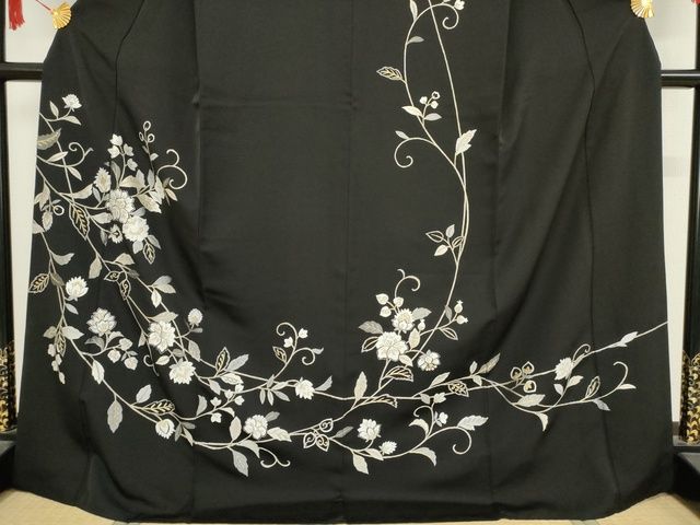 平和屋本店■極上　総刺繍　訪問着　花唐草文　黒地　金糸　丹後ちりめん　反端付き　逸品　KAAA1788kk5 - 平和屋