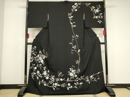 平和屋本店■極上　総刺繍　訪問着　花唐草文　黒地　金糸　丹後ちりめん　反端付き　逸品　KAAA1788kk5 - 平和屋