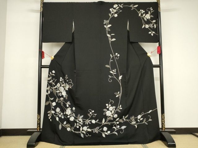 平和屋本店■極上　総刺繍　訪問着　花唐草文　黒地　金糸　丹後ちりめん　反端付き　逸品　KAAA1788kk5 - 平和屋