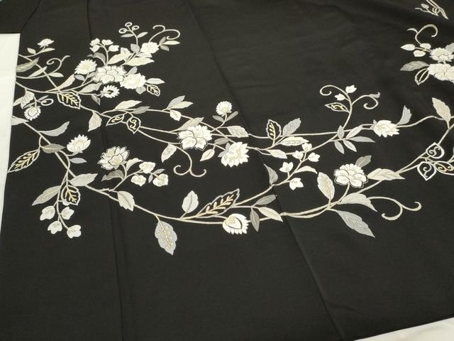 平和屋本店■極上　総刺繍　訪問着　花唐草文　黒地　金糸　丹後ちりめん　反端付き　逸品　KAAA1788kk5 - 平和屋