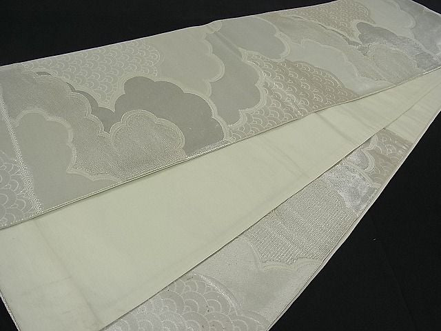 平和屋着物■六通柄袋帯 雲重ね文様 銀糸 逸品 kb1148