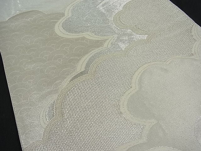 平和屋着物■六通柄袋帯 雲重ね文様 銀糸 逸品 kb1148