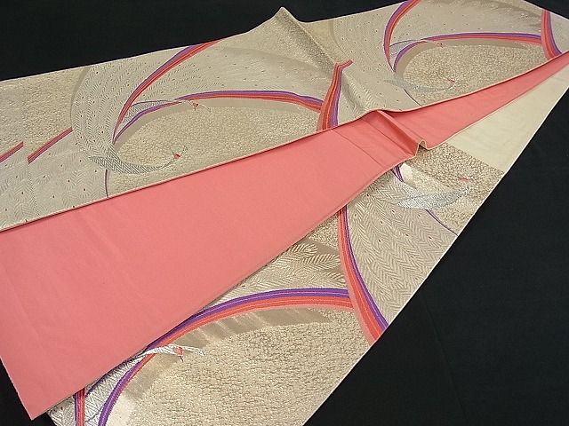 平和屋着物■六通柄袋帯 唐織 孔雀 銀糸 逸品 kb1361