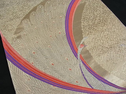 平和屋着物■六通柄袋帯 唐織 孔雀 銀糸 逸品 kb1361