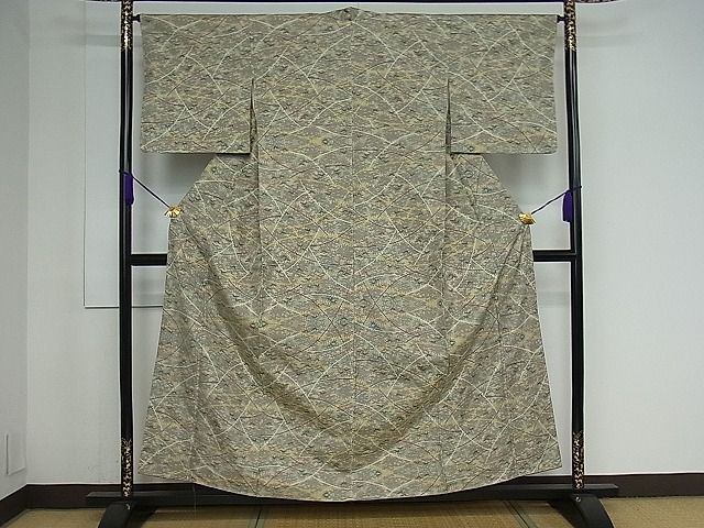 平和屋着物■上質なお召 舞葉文 逸品 kb1640