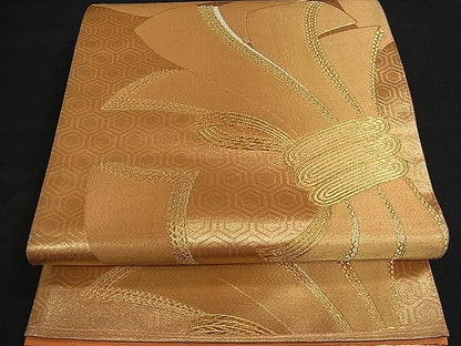 平和屋着物■六通柄袋帯 束ね熨斗亀甲文 金糸 逸品 kb1812