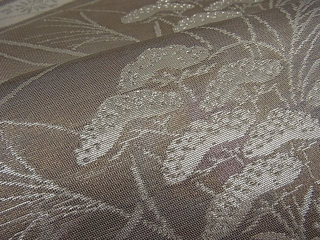 平和屋着物■六通柄袋帯 雲取り草花文 銀糸 逸品 kb1863