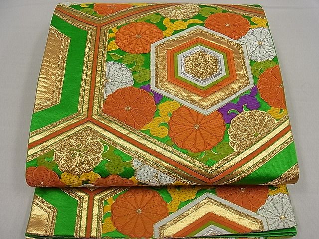 平和屋着物■六通柄袋帯 唐織 亀甲花文 金銀糸 逸品 kb1900