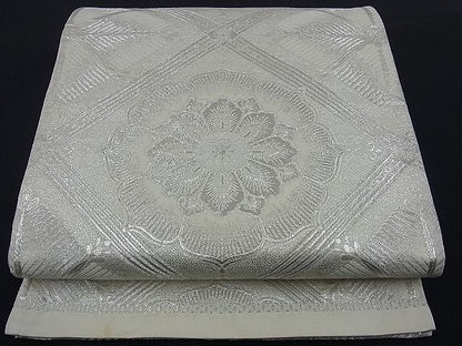 平和屋着物■六通柄袋帯 唐織 菱天井花文 銀糸 逸品 n-kg1430