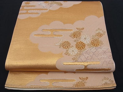 平和屋着物■六通柄袋帯 唐織 雲取りヱ霞秋草文 金銀糸 逸品 n-kg1443