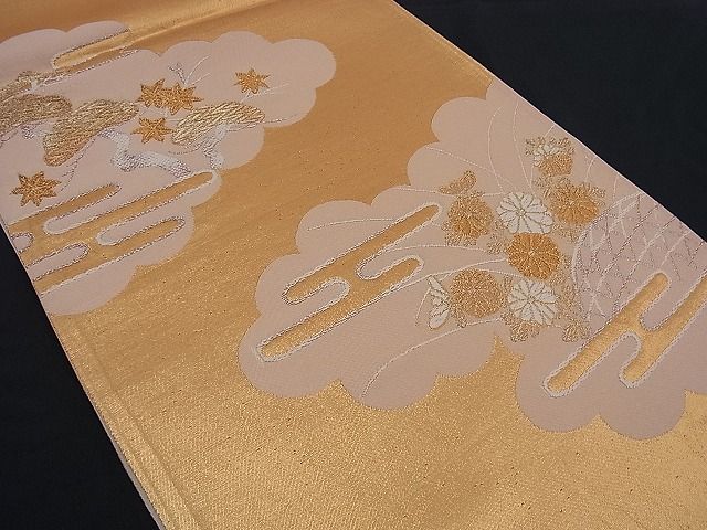 平和屋着物■六通柄袋帯 唐織 雲取りヱ霞秋草文 金銀糸 逸品 n-kg1443