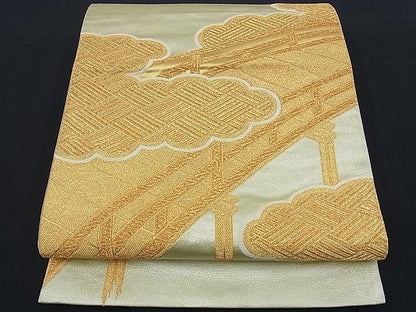 平和屋着物■六通柄袋帯 唐織 雲取り渡橋文 金糸 逸品 n-kg1502