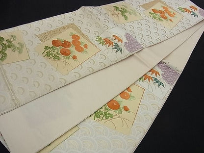 平和屋着物■六通柄袋帯 唐織 色紙重ね万寿菊 金銀糸 逸品 n-kg1562