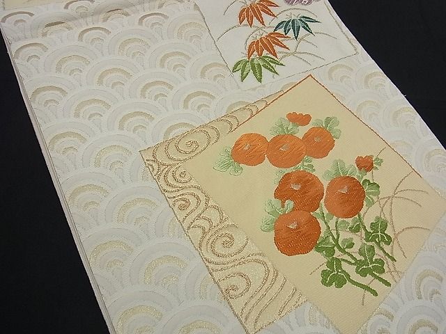平和屋着物■六通柄袋帯 唐織 色紙重ね万寿菊 金銀糸 逸品 n-kg1562