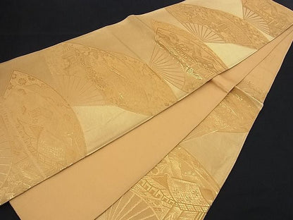 平和屋着物■六通柄袋帯 扇面風景文 金糸 逸品 n-kg1575