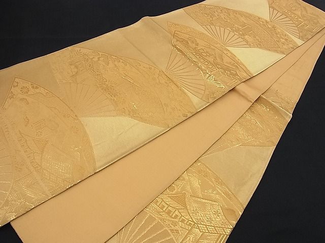 平和屋着物■六通柄袋帯 扇面風景文 金糸 逸品 n-kg1575