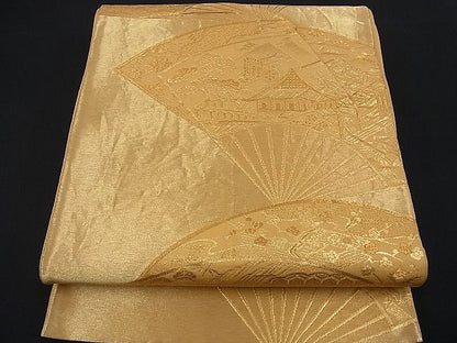 平和屋着物■六通柄袋帯 扇面風景文 金糸 逸品 n-kg1575