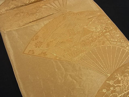 平和屋着物■六通柄袋帯 扇面風景文 金糸 逸品 n-kg1575