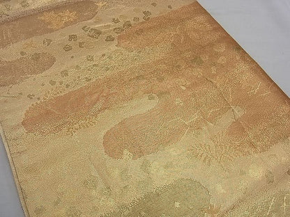 平和屋着物■佐賀錦 六通柄袋帯 ヱ霞吹き寄せ箔散らし 金糸 逸品 n-kg2479