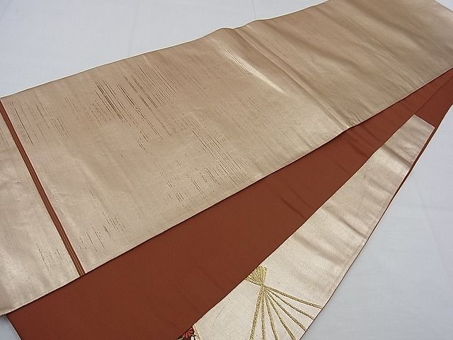 平和屋着物■六通太鼓柄袋帯 唐織 扇面吉祥花文 金糸 逸品 n-kg2485