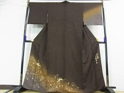 平和屋本店■極上 金彩友禅 卓越技能者・名工・和田光正 訪問着 鳳凰唐草文 黒紅色地 暈し染め 金彩 逸品 3kh1093