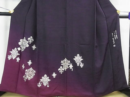 平和屋本店●極上　金彩友禅　卓越技能者・名工・和田光正　訪問着　飾花文　濃深紫色地　暈し染め　銀彩　逸品　3kh1094