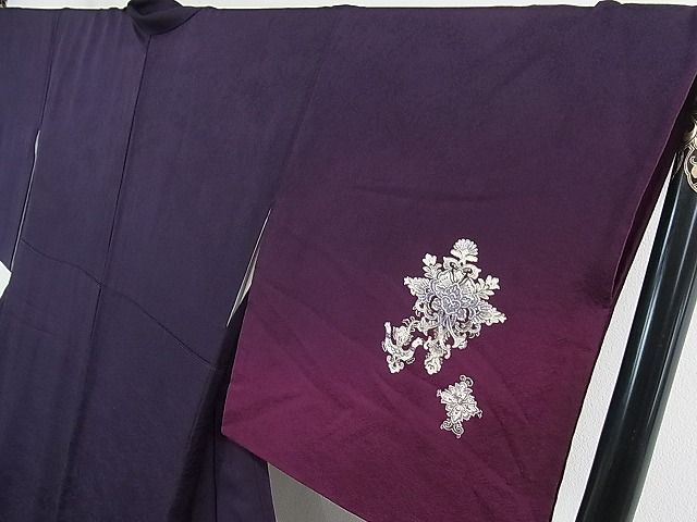 平和屋本店●極上　金彩友禅　卓越技能者・名工・和田光正　訪問着　飾花文　濃深紫色地　暈し染め　銀彩　逸品　3kh1094
