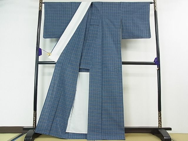 平和屋本店▽極上　国指定無形文化財　丹波布　単衣　格子　逸品　3kh1122