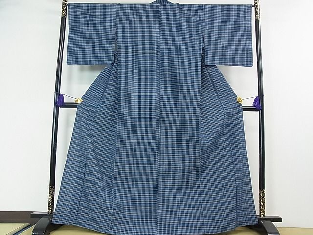 平和屋本店▽極上　国指定無形文化財　丹波布　単衣　格子　逸品　3kh1122
