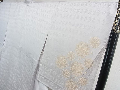 平和屋本店▽極上　訪問着　単衣　駒刺繍　宝相華　月白色地　金彩　逸品　DZAA0475kh4
